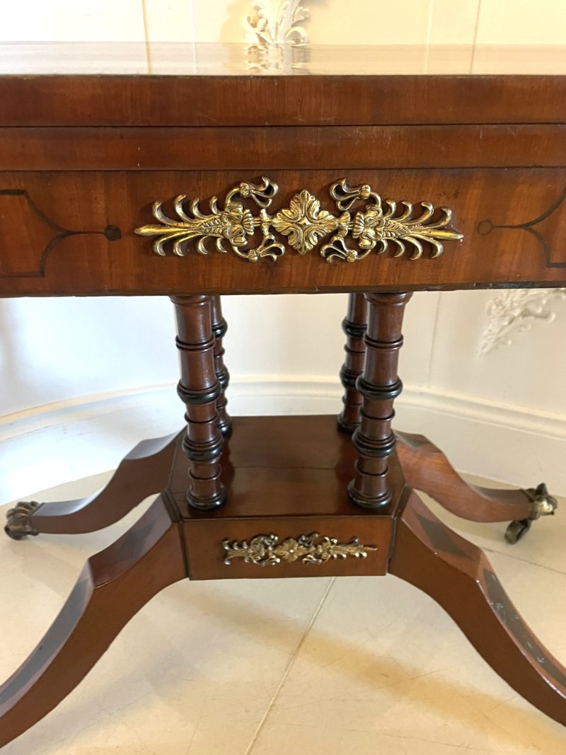 Fine Quality Antique Regency Figured Mahogany Card/Console Table with Gilded Brass Mounts - Image 14
